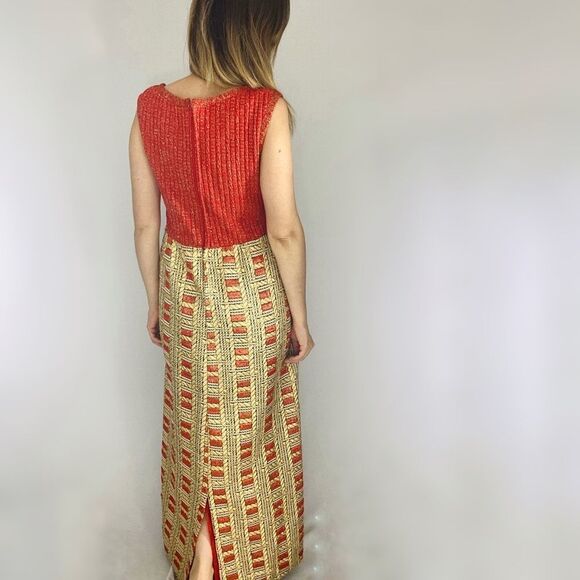 Vintage Gold Red Orange Hostess Maxi Party Dress. Union Label. - Picture 7 of 16
